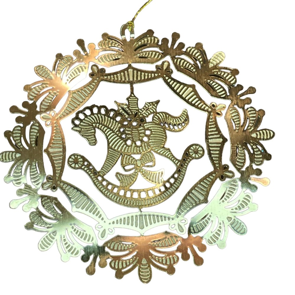 Rocking Horse Ornament Filigree Gold Tone Vintage Christmas Laser‎ Cut